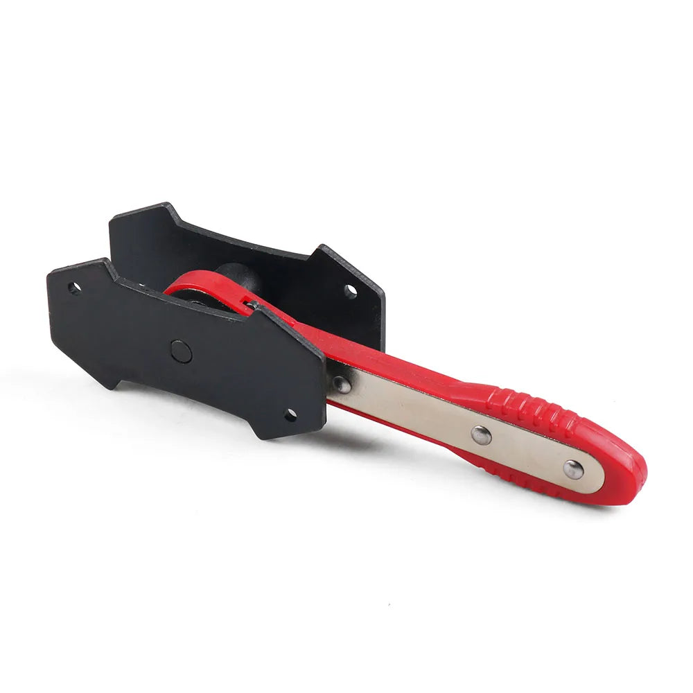 A precision car ratchet brake piston spreader tool with a black and red handle and metal body.