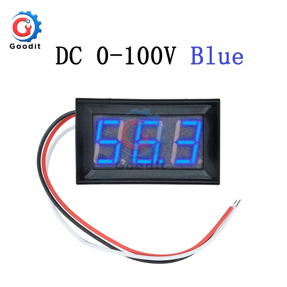 Blue digital DC voltmeter gauge displaying 8.68V with attached wires