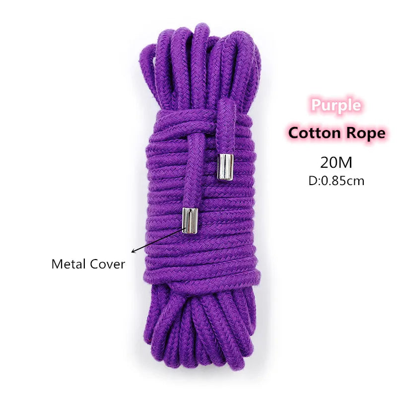 Purple cotton rope with metal covers, 20 meters long.