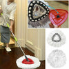 A set of 2 microfiber mop refills, including a black and white head and a red head, shown with a long handle.