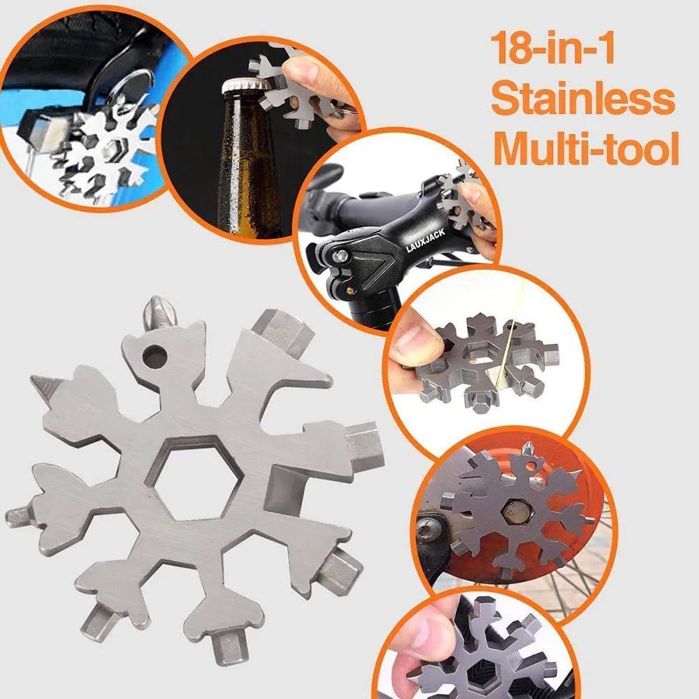 A collection of 18 stainless steel multi-tools and tools shown in various angles and contexts.