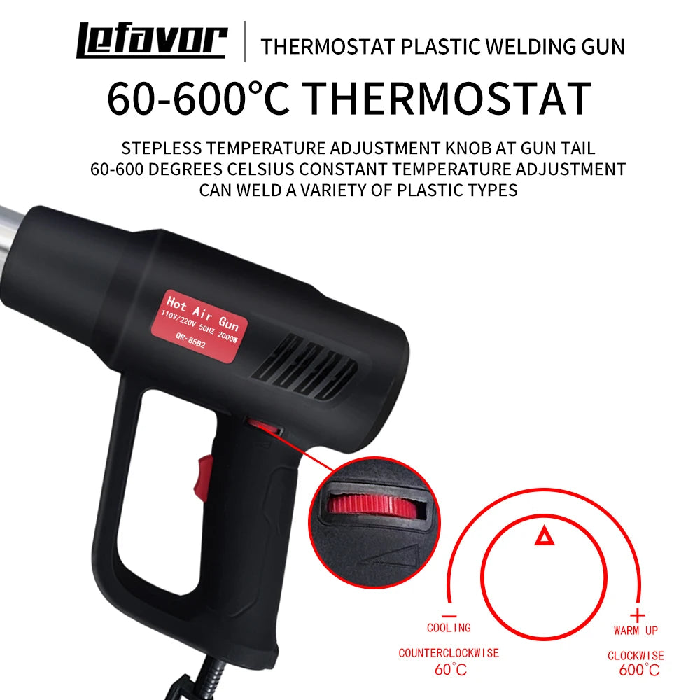 Black Lefavor Thermostat Plastic Welding Gun with a temperature adjustment knob and heating/cooling indicators