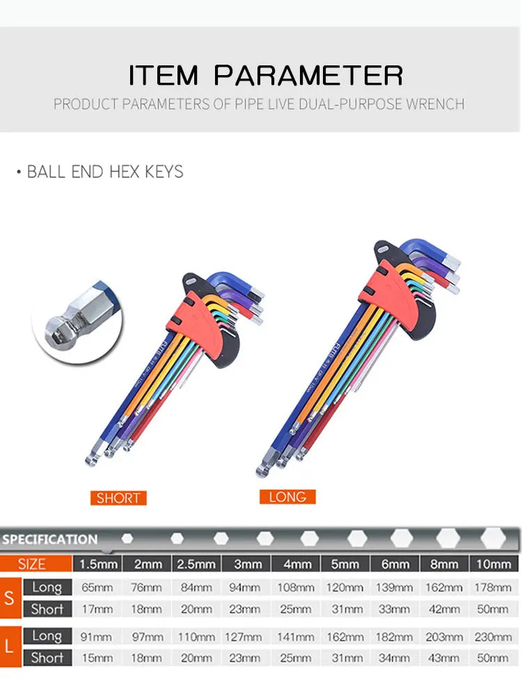 Ensemble de clés et de douilles à tête de boule de différentes tailles pour la réparation de tuyaux.