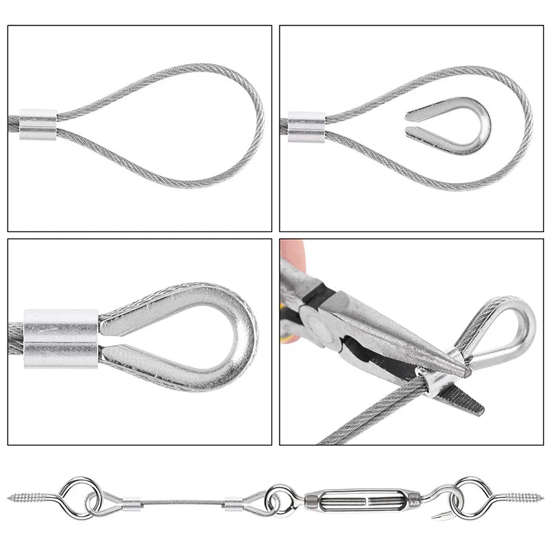 Kit de corde à linge en acier inoxydable résistant avec câble en PVC et pinces.