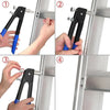 Four steps showing how to use a precision rivet gun kit for DIY repairs on a metal panel.