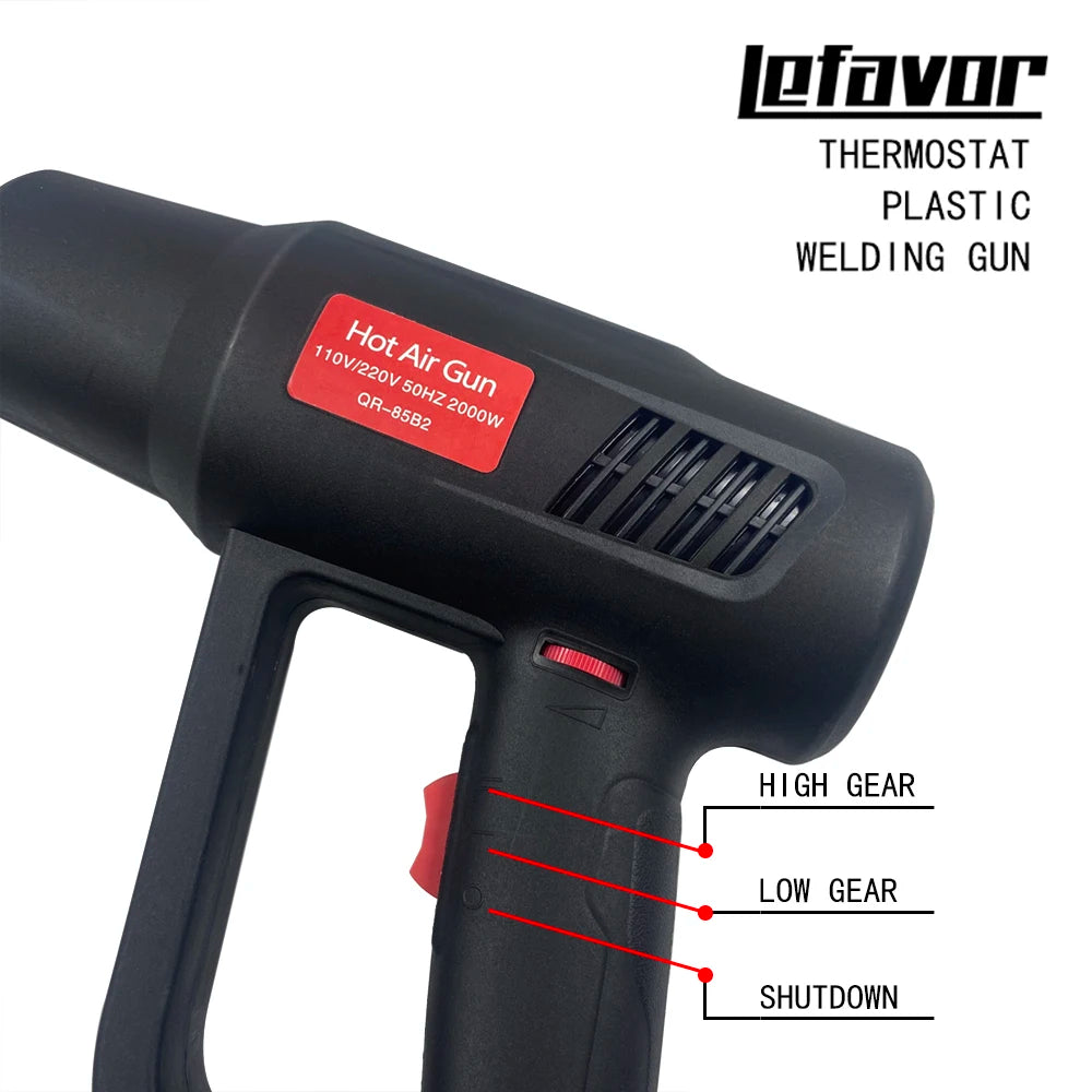 Black Thermostat Plastic Welding Gun with high gear, low gear, and shutdown settings.