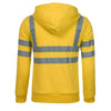 A yellow men's reflective winter zipper hoodie with gray reflective stripes on the sleeves and torso.