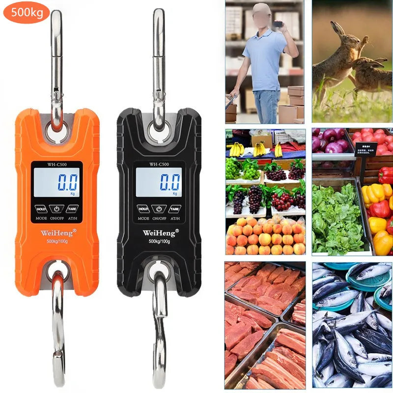 Orange and black heavy duty digital hanging scale for weighing items