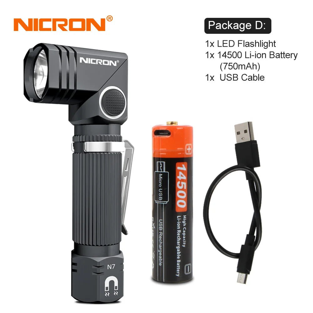 مصباح نيكرون N7 أسود مع مصباح أمامي، وبطارية ليثيوم أيون 14500، وكابل USB.