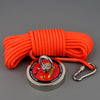 Porte-gobelet magnétique résistant avec corde enroulée et pince métallique orange.