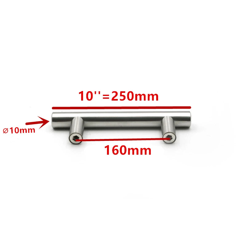 Poignée de meuble en métal argenté, 10 pouces de long et 160mm d'envergure, avec un point de montage de 10mm.