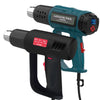 A teal hot air gun tool with a black nozzle and handle is shown next to its detachable air gun body.