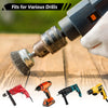 A precision wire brush set is shown being used on a drill, with various handheld tools displayed below.