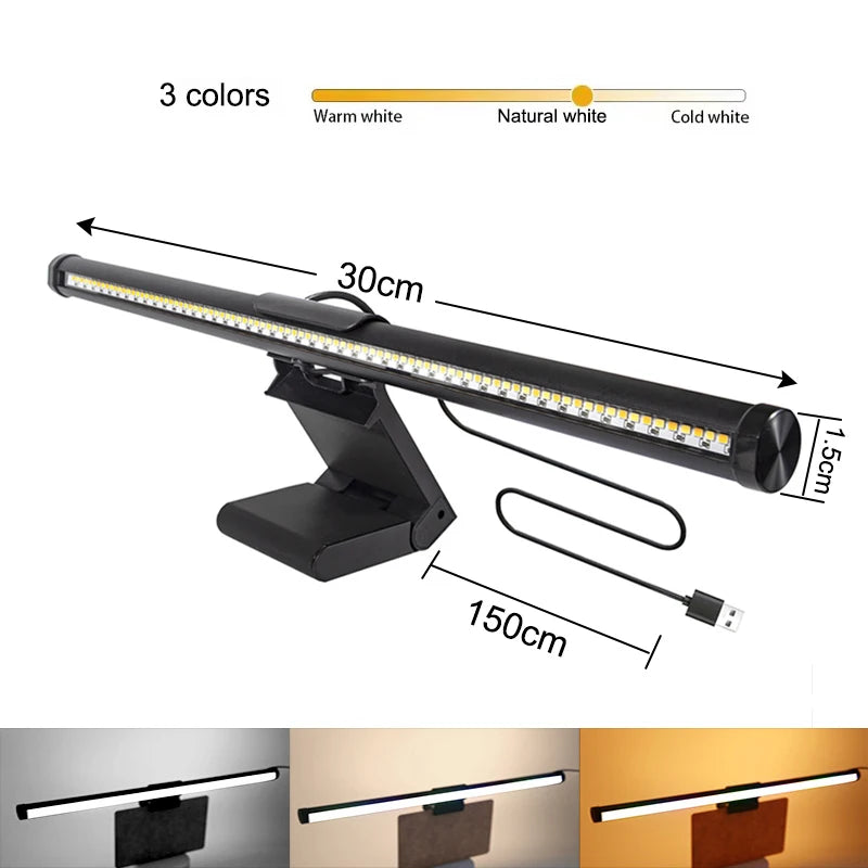 An adjustable LED light bar shown in three color options, demonstrating its length and mounting capability.
