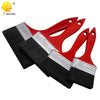 A set of five versatile red and black bristle paint brushes with silver metal blades.