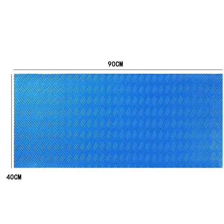 Blue non-slip pool ladder mat with a diamond pattern