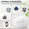 A white silicone mask cover is shown next to various gas masks and dust filters for different series.