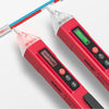 A red non-contact AC voltage detector pen with a clear tip and a blue testing probe.
