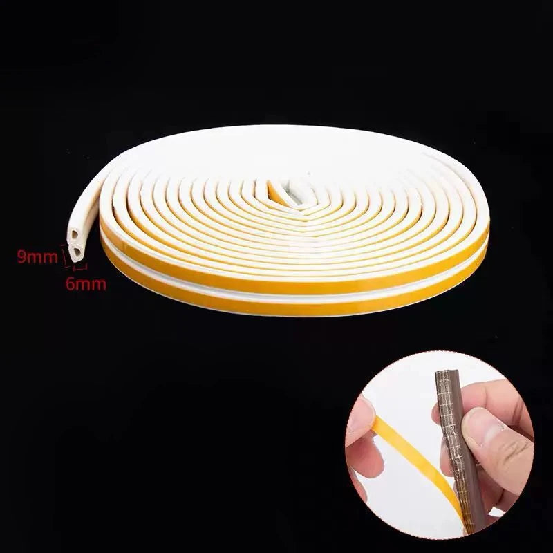 Roll of white and yellow heavy duty rubber weather stripping seal tape with thickness measurements shown.