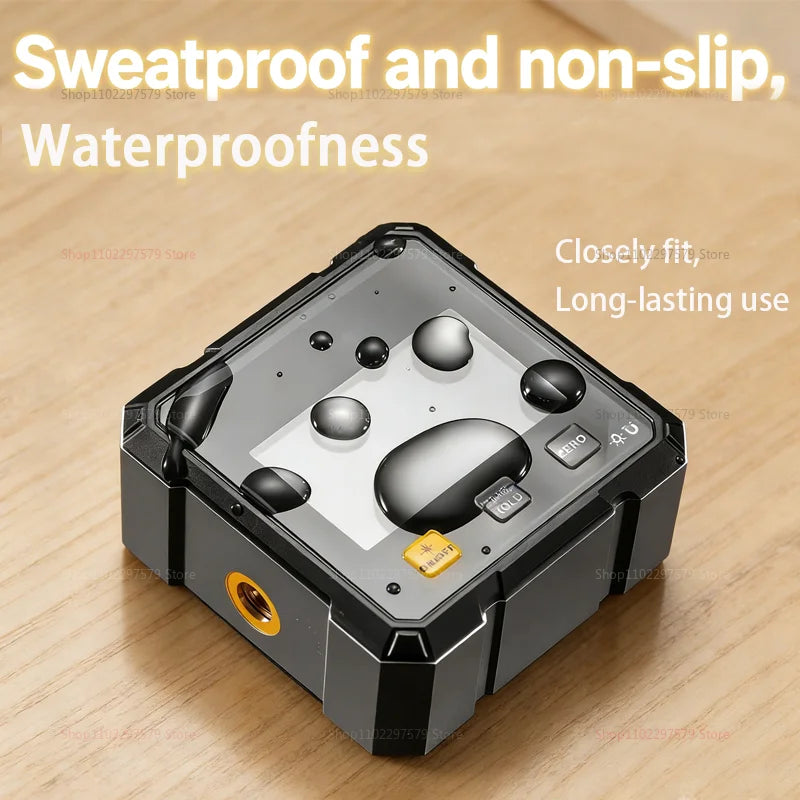 A black precision digital angle finder device shown on a wooden surface.