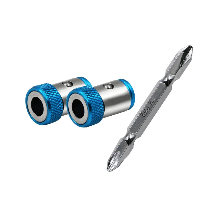 Ein Set aus drei magnetischen Schraubendreherhalter, mit blau-silbernen Komponenten.