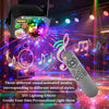 A black speaker with a disco ball light is shown next to a remote control for DIY lighting effects.