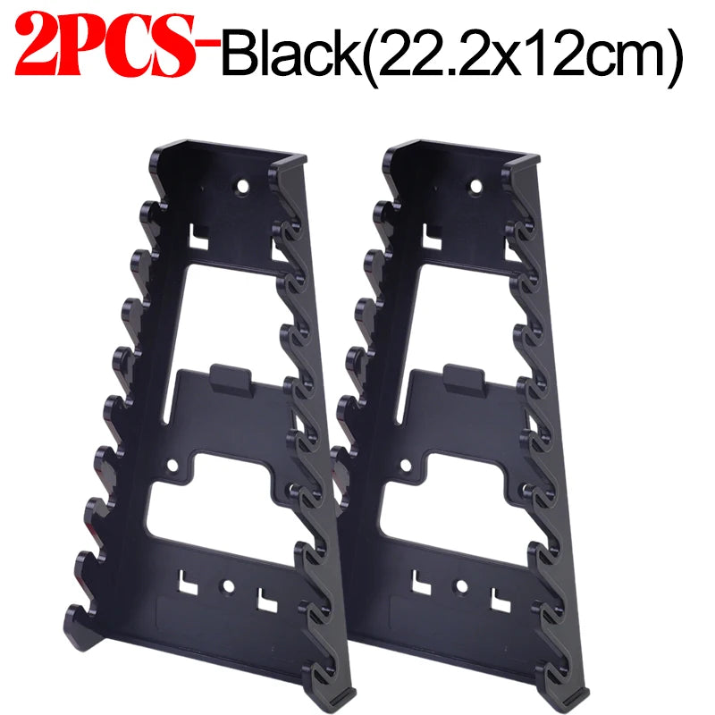 Two black plastic wrench organizer racks measuring 22.2x12cm