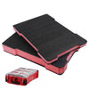 A black foam insert with a pink edge is shown next to a red tool box.