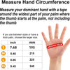 Anleitung zur Messung des Handumfangs für die Größenbestimmung, Liste der Größen S bis XL mit den entsprechenden Maßen in cm