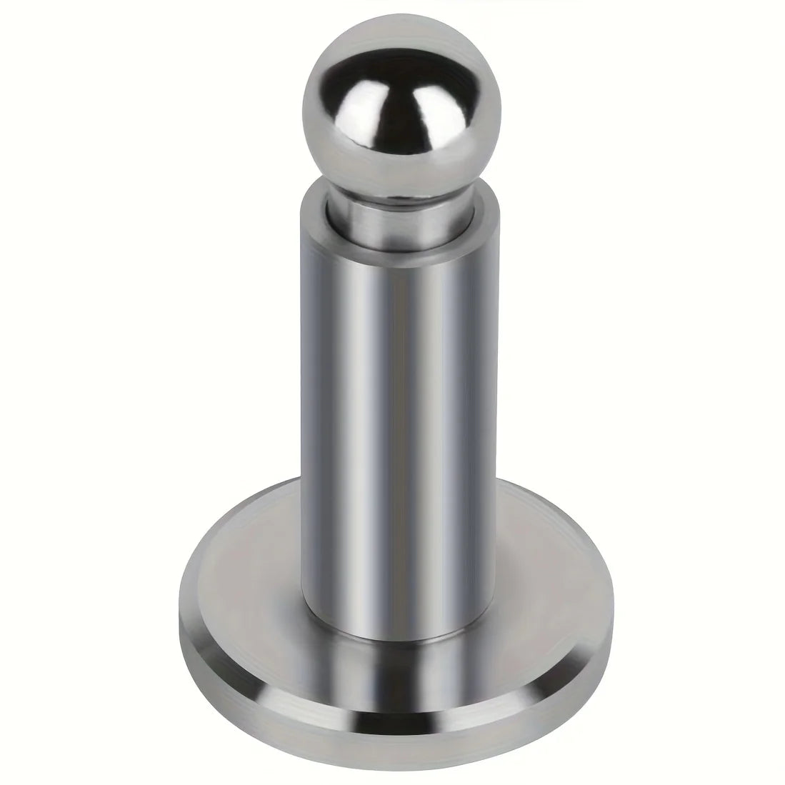 A heavy duty magnetic door stopper with a polished silver finish.