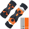 A pair of dual-purpose razor scrapers for glass and adhesive removal shown in black and orange.
