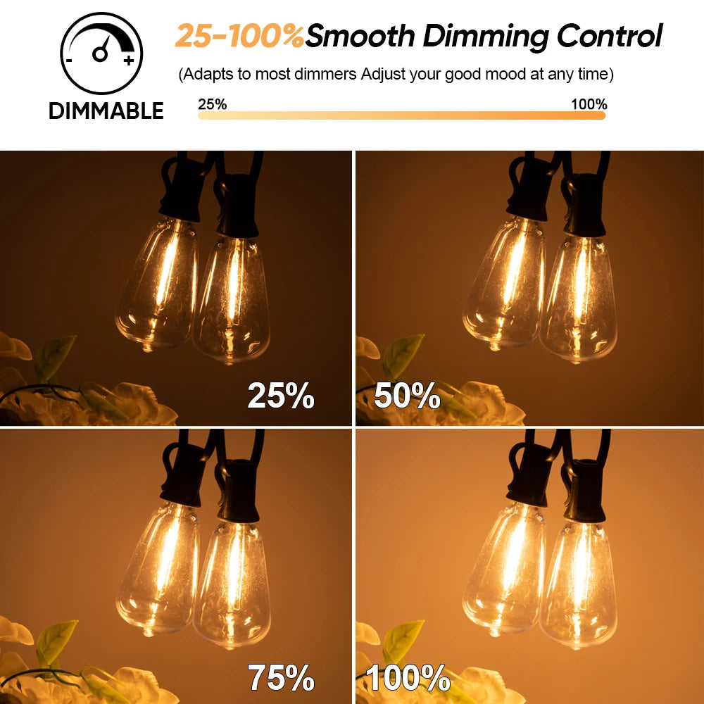 Set dimmbarer Solarlichter mit verschiedenen Helligkeitsstufen von 25% bis 100%
