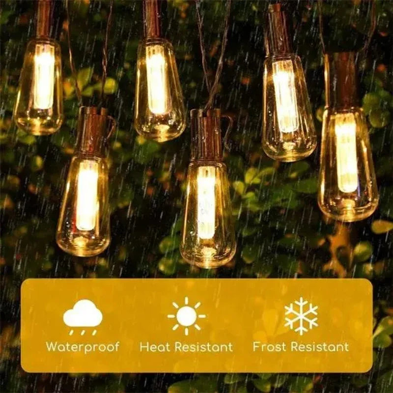Lichterketten mit wasserdichten Edison-Glühbirnen für den Außenbereich.