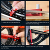 Step-by-step instructions showing how to fasten and adjust the edge of a precision aluminum angle measuring ruler.