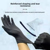 Black disposable nitrile gloves demonstrating tear resistance and elasticity upgrade.
