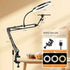 Black professional overhead lighting phone tripod with adjustable arm and light head