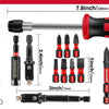 A set of magnetic interchangeable screwdrivers in black and red, including various sizes and tips.