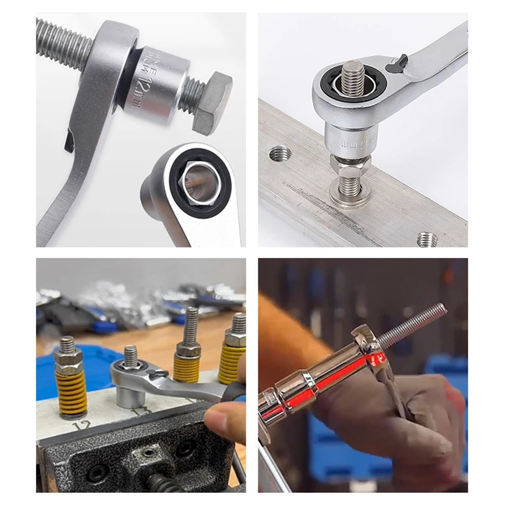 A set of 17 pass-through sockets and a hollow ratchet tool shown in various angles.