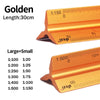 Golden precision triangular scale ruler showing various magnification ratios from 1:150 to 1:1500