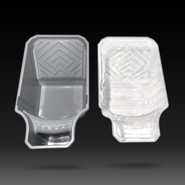 A set of two clear, durable disposable color mixing cups shown side by side.