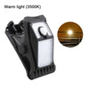 A black solar LED clip-on motion sensing outdoor light with a warm white glow.