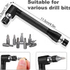 A black drill bit extension kit with a textured handle and various drill bits shown alongside usage examples.