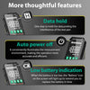 Features of a professional digital multimeter including data hold, auto power off, and low battery indication.