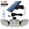 Cuatro luces LED de inundación separadas con paneles solares y sensores de movimiento para iluminación exterior