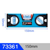 A blue precision bubble level ruler set with a 150mm length and 50mm measurement scale.
