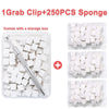 A set of nail art sponges and a gripping pen comes with 250 pieces of sponge material in storage bags.