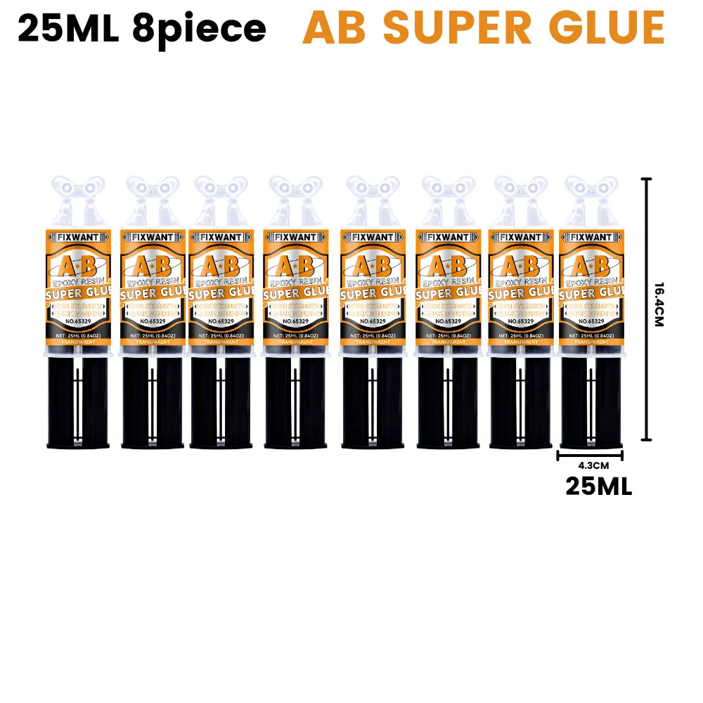 A set of eight 25ml AB Super Glue tubes packaged for high-strength epoxy resin adhesive.