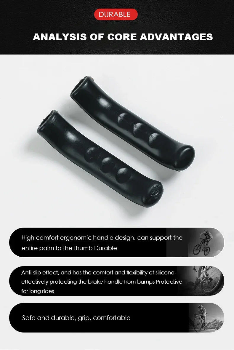 Black silicone brake lever protector covers for bicycles shown in various angles