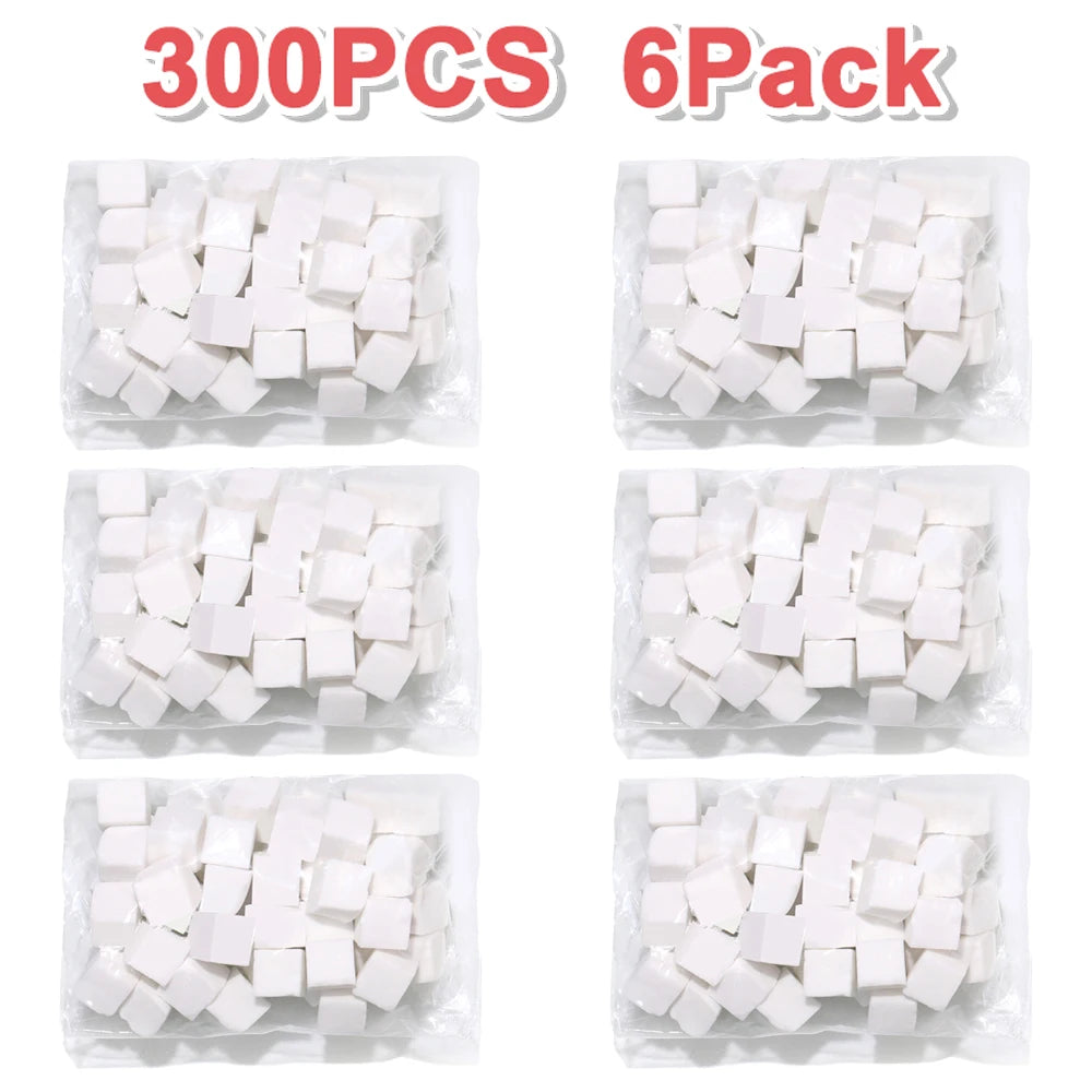 A set of 300 pieces of white nail art sponges packaged in a 6-pack