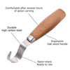A wooden carving knife with a silver blade and ergonomic handle, ready to use.